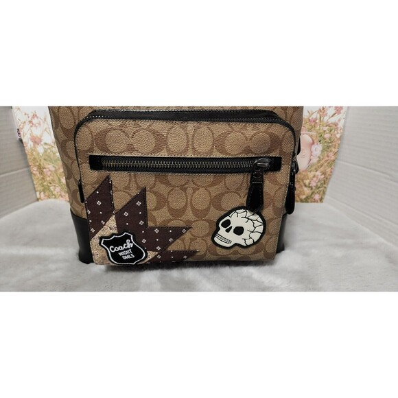Coach Brown Keith Haring Signature Canvas Backpack with Black Trim and Patces main image 7